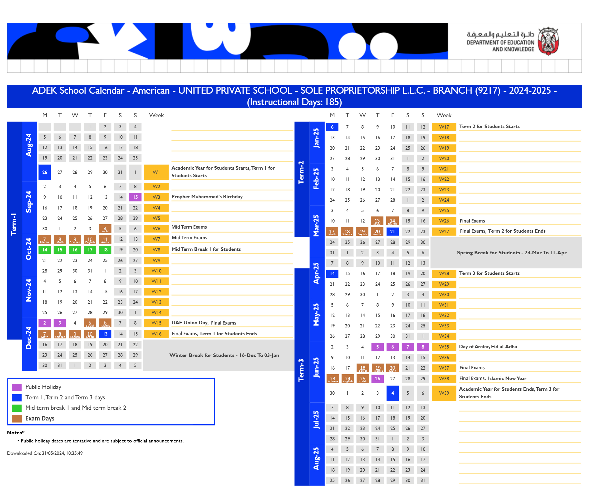 school calendar